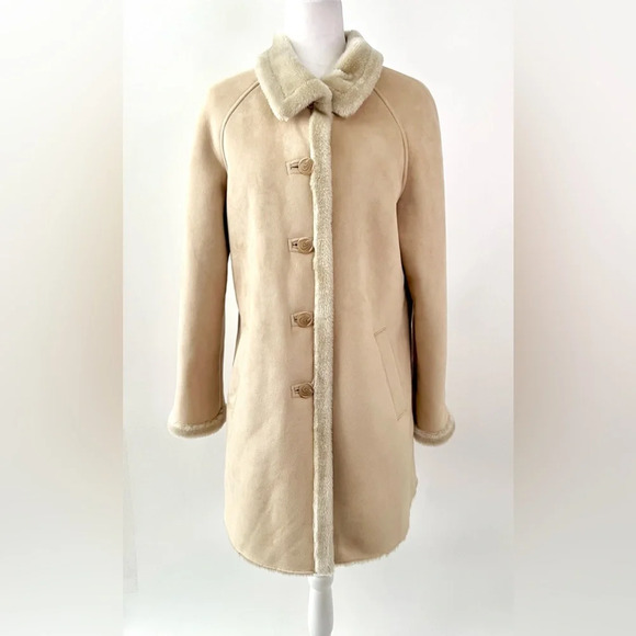 Larry Levine Jackets & Blazers - LARRY LEVINE | Faux Suede Shearling Fur Tan Beige Mid Length Coat Size Medium